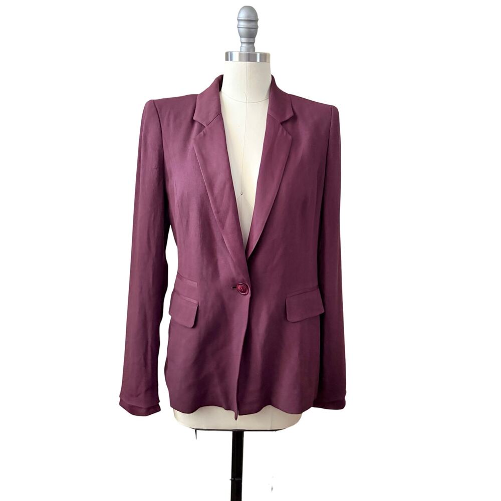 Classiques Entier Womens Blazer M Maroon One Button Jacket Modal Blend Career